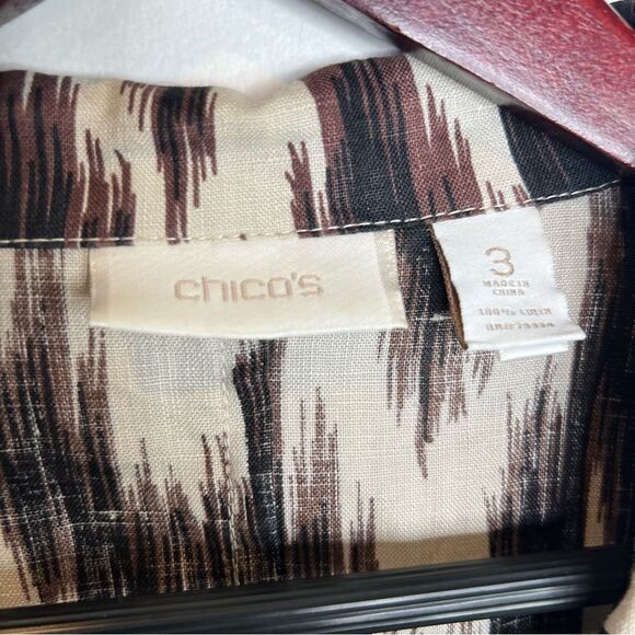 Chico’s Ikat Linen Button Up Shirt Blazer Jacket Boxy Brown Women’s Plus Size 3 - Picture 5 of 9